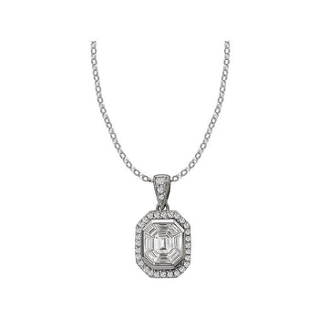 Luxora 14K White Gold Baguette and Round Diamond Pendant Necklace