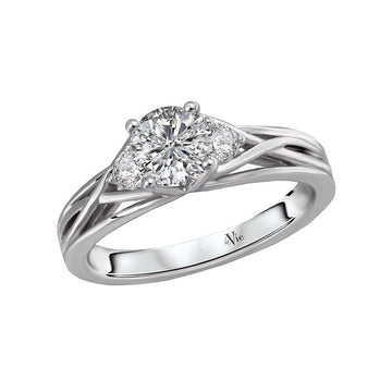 Glemera 3 Stone Semi-Mount Diamond Engagement Ring in 14K White Gold