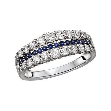 Luxora Classic 14K White Gold Diamond and Sapphire Ladies Fashion Ring