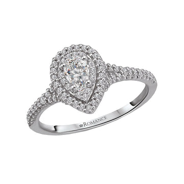 Orbelle Petite Halo Diamond Engagement Ring in 14K White Gold with Pear Center Stone