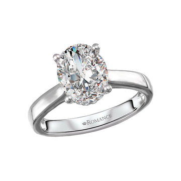 Platinum Hidden Halo Oval Diamond Engagement Ring Semi-Mount