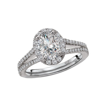 Glemera Split Shank Oval Halo Diamond Ring Semi-Mount in 14K White Gold