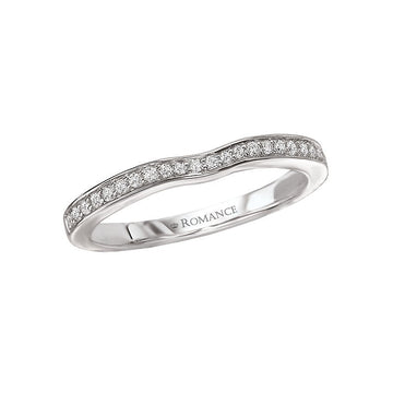 14K White Gold Curved Wedding Band with Round Diamond - Orbelle Collection