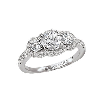 Orbelle 3 Stone Diamond Ring | 14K White Gold Halo Engagement Ring