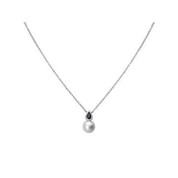 Luxora 14kt Gold Pearl and Black Onyx Necklace - Adjustable Rollo Chain