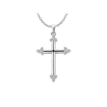 Luxora Diamond Cross Necklace - 14K White Gold Rollo Chain with Round Diamonds