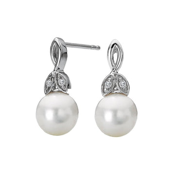 Luxora White Gold Diamond and Pearl Leaf Earrings