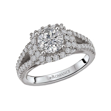 Orbelle Split Shank Halo Diamond Ring Semi-Mount in 18K White Gold