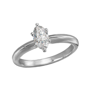 Glemera Solitaire Semi-Mount Diamond Engagement Ring - 14K White Gold Marquise Cut 1/2 Carat