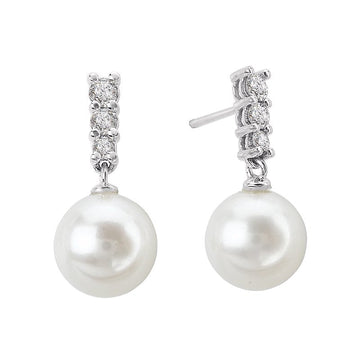 Luxora 14K White Gold Freshwater Cultured Pearl Diamond Earrings