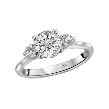Glemera 3-Stone White Diamond Semi-Mount Engagement Ring in 14K White Gold