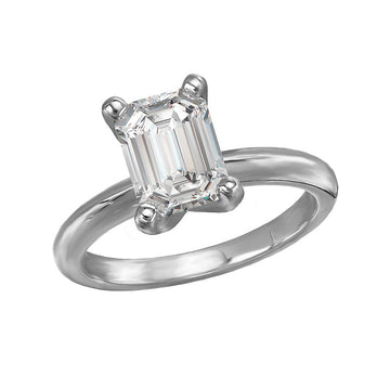 Glemera Solitaire Semi-Mount Diamond Engagement Ring - 14K White Gold Emerald Shape