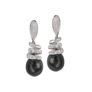 Luxora 14K White Gold Pearl and Diamond Drop Earrings