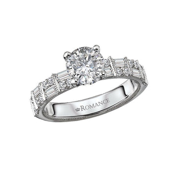 Vintage 14K White Gold Diamond Engagement Ring Semi-Mount for 6.5mm Round Stone