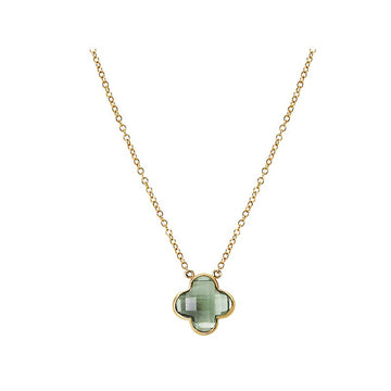 Luxora Green Amethyst 14K Yellow Gold Clover Necklace