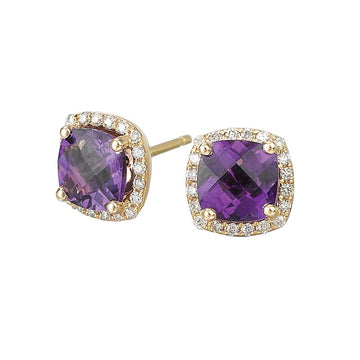 Luxora Amethyst and Diamond Halo Earrings in 14K Yellow Gold