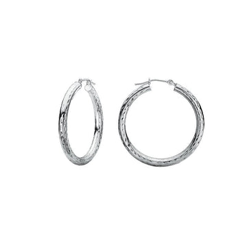 Luxora 14K White Gold Diamond Cut Hoop Earrings