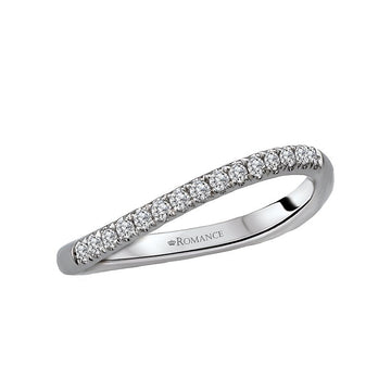 Orbelle Curved Wedding Band in 14K White Gold with Sparkling Diamonds