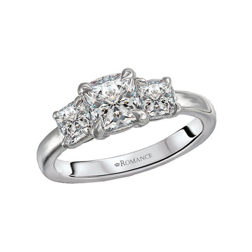 Orbelle 3 Stone Semi-Mount Diamond Ring - 14K White Gold Cushion Shape