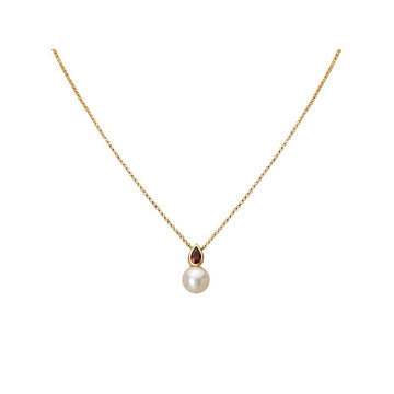 Chic 14kt Yellow Gold Freshwater Pearl and Garnet Pendant Necklace