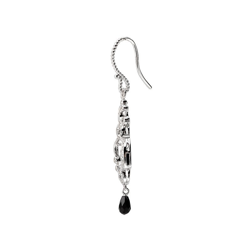 Luxora Ladies Diamond and Black Onyx Briolette Earrings in 14K White Gold