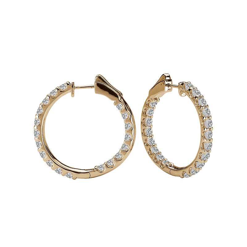 Luxora 14K Yellow Gold Diamond Hoop Earrings - Classic In and Out Style