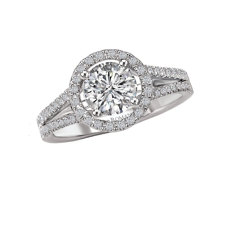 Orbelle Halo Split Shank Diamond Ring Semi-Mount in 18K White Gold