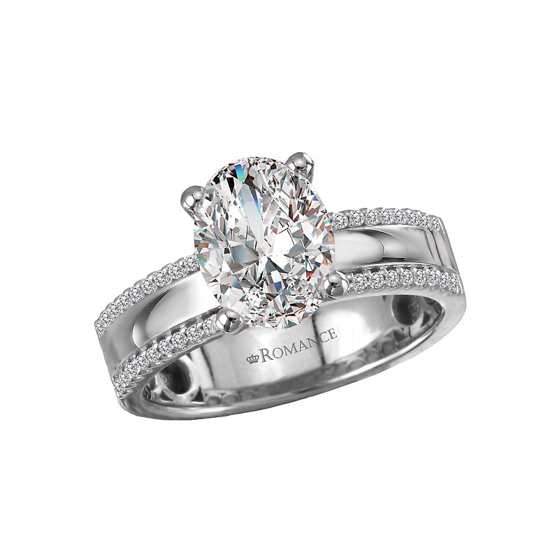 Orbelle Wide Band Oval Diamond Engagement Ring in 14K White Gold