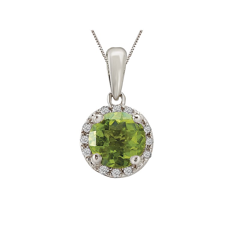 Luxora Peridot and Diamond Halo Pendant in 14kt White Gold