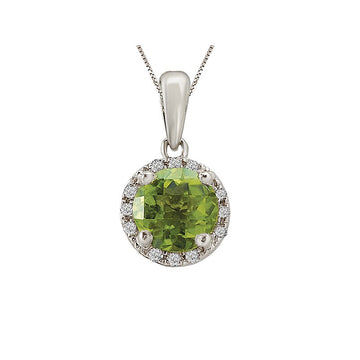 Luxora Peridot and Diamond Halo Pendant in 14kt White Gold