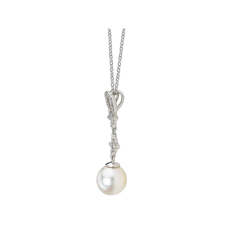 Luxora Diamond and Pearl Pendant - 14K White Gold, Freshwater Cultured Pearl, D. 1/5 carat total weight