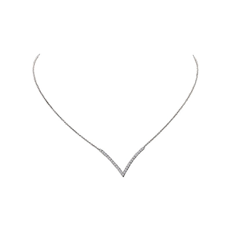 Luxora 14K White Gold Diamond V-Shaped Fashion Necklace
