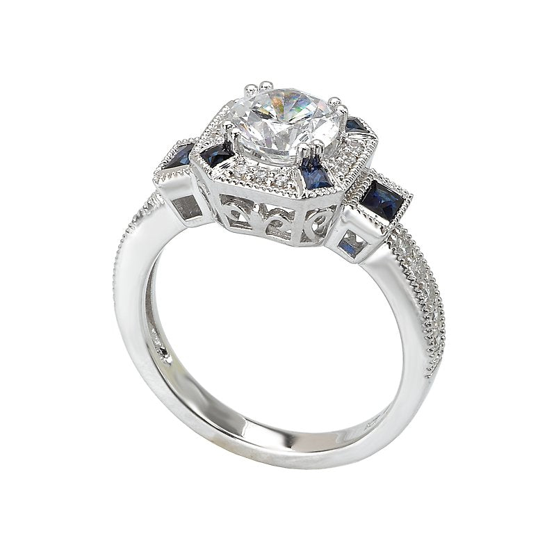 Orbelle Halo Lab Grown Diamond Sapphire Semi-Mount Ring in 14K White Gold