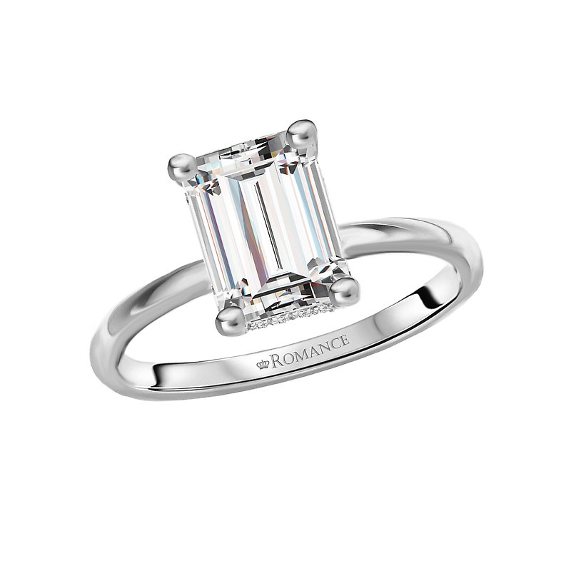 Platinum Hidden Halo Diamond Engagement Ring for 8.5x6mm Emerald Center Stone