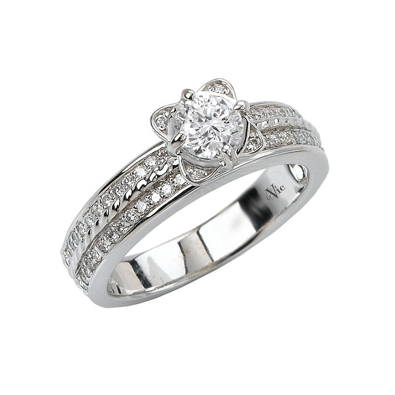 Glemera Petite Bandora Flower Shaped Halo Diamond Ring in 14K White Gold
