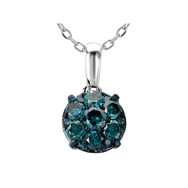 Luxora Blue Diamond Pendant - 14kt White Gold Circle Pendant with Blue Pave Diamonds
