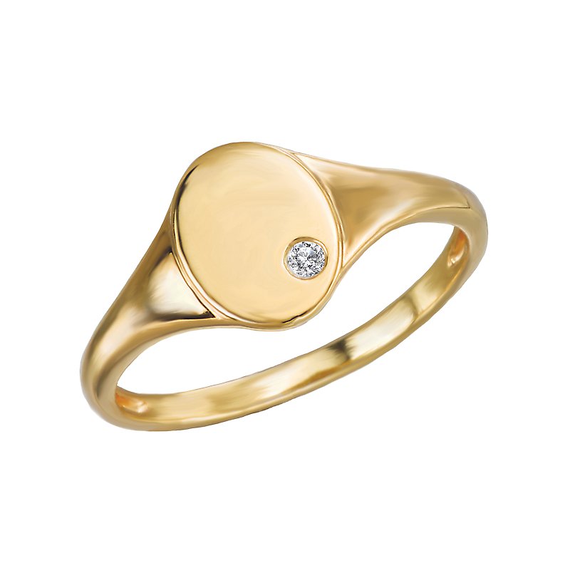Luxora 14kt Oval Signet Diamond Ring - Classic 14K Yellow Gold Ladies Fashion Ring with Round White Diamond Accent