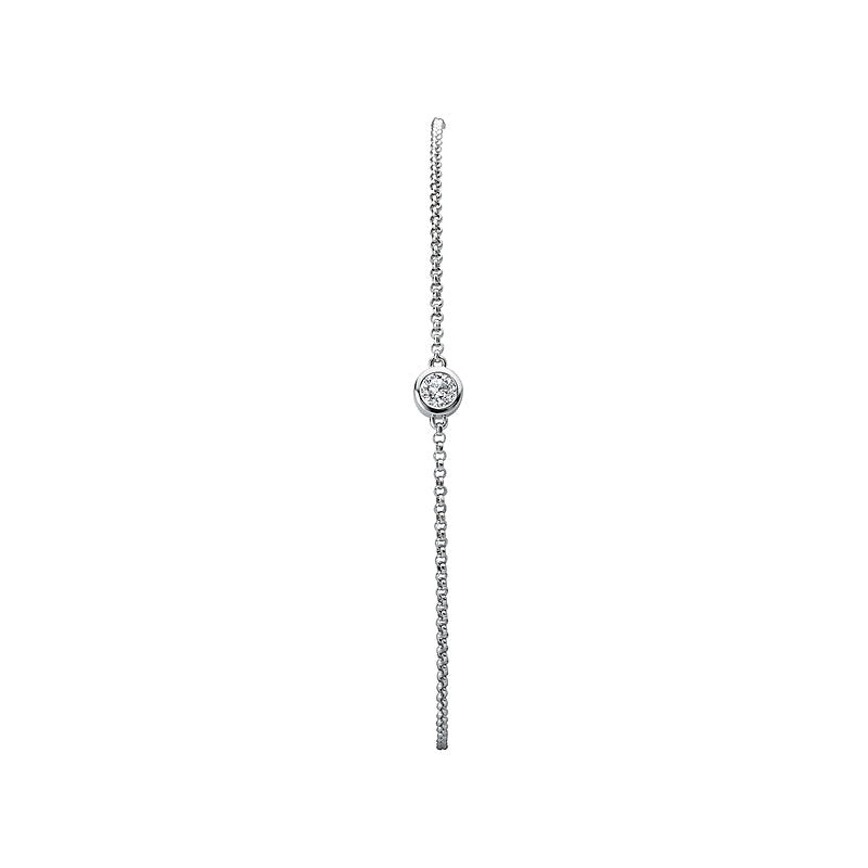 Luxora Ladies Fashion Diamond Bracelet - 14K White Gold Rollo Chain with Round Diamond Bezel (D 1/10 carat total weight)