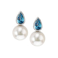 Luxora Pearl and Blue Topaz Earrings - 14K White Gold Post Style