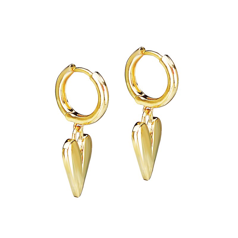 Chic 14K Yellow Gold Heart Dangle Earrings - Luxora Collection