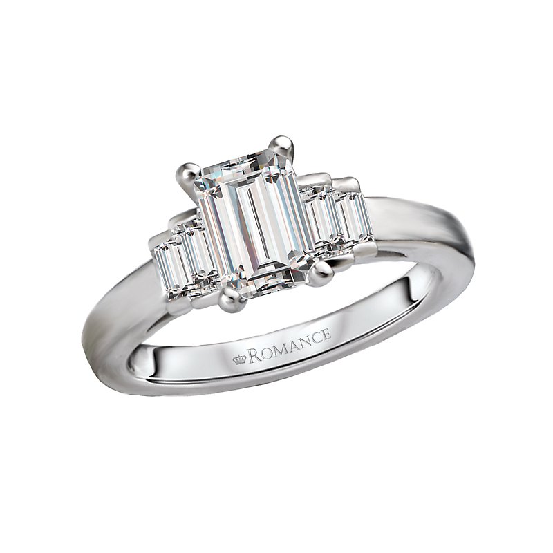 Bandora 14K White Gold Semi-Mount Diamond Ring for Emerald Cut Stone