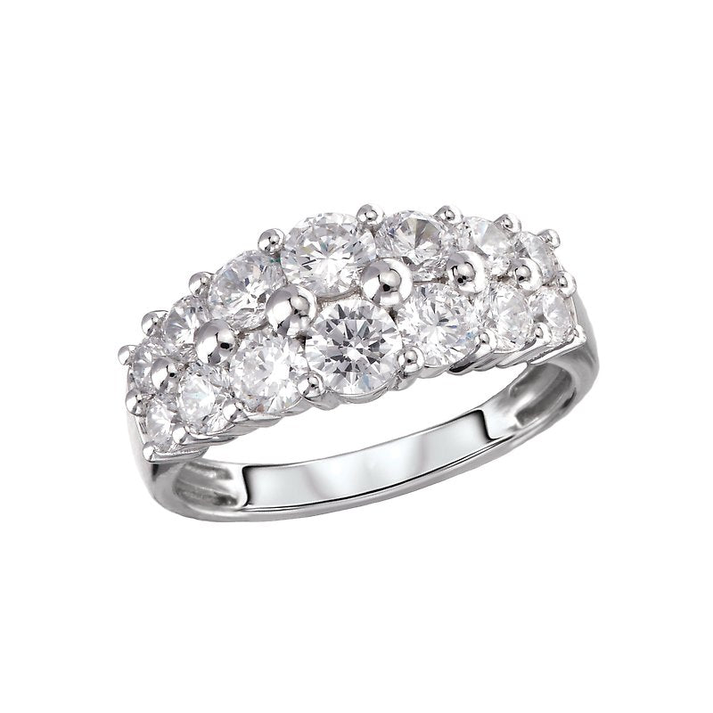 Luxora Classic 14K White Gold Double Row Round Diamond Fashion Ring