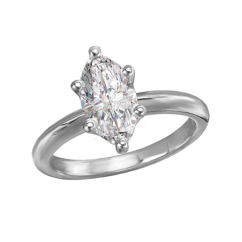 Glemera Solitaire Semi-Mount Diamond Engagement Ring - 14K White Gold Marquise Cut 1-1/4 Carat