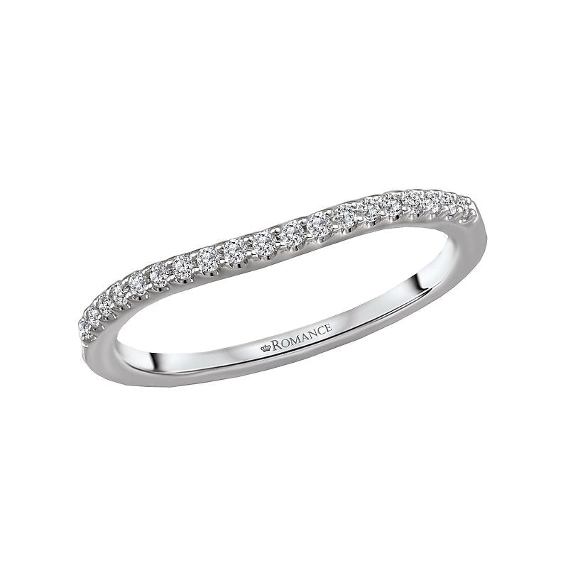 Orbelle Curved Wedding Band in 18K White Gold with Round Faceted Diamonds