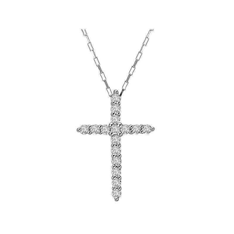Classic Diamond Cross Necklace in 14K White Gold