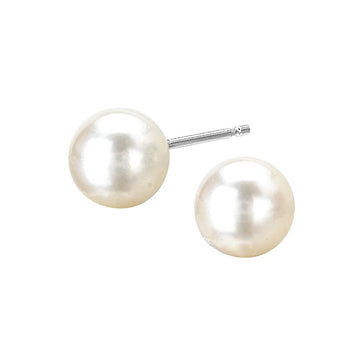 Luxora Ladies Fashion Pearl Stud Earrings | 14K White Gold Round Freshwater Pearl Earrings