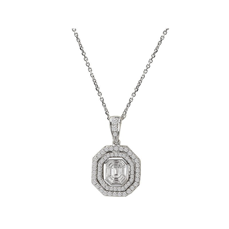 Octagon Shaped Diamond Pendant in 18K White Gold
