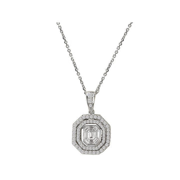Octagon Shaped Diamond Pendant in 18K White Gold