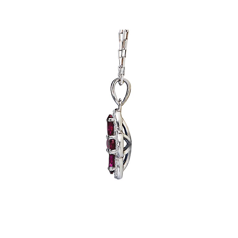 Luxora Ruby Clover Pendant in 14K White Gold