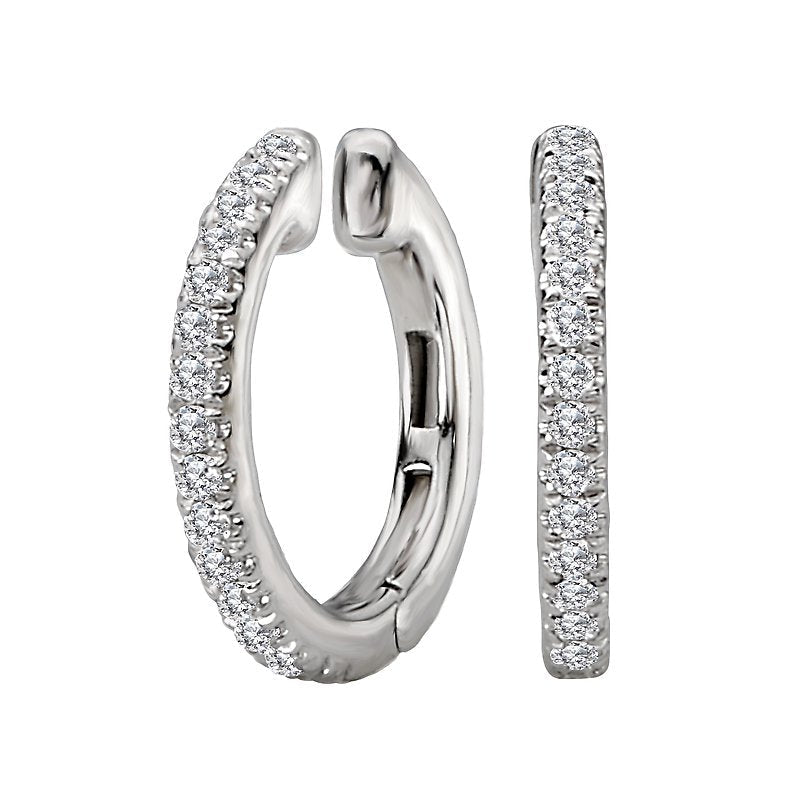 Luxora 14K White Gold Diamond Cuff Earrings - Round Cut